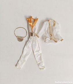 Barbie y Ken: Barbie conjunto Dorado 2983 #1957 Congost mono blanco, chaqueta, camisa y bolso dorado años 80 Spain